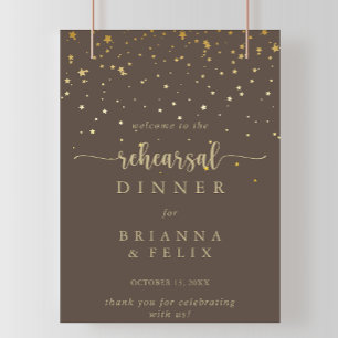 Gold Confetti Brown Rehearsal Dinner Welcome  Poster