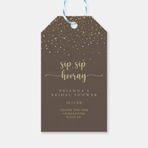 Gold Confetti Brown Sip Sip Hooray Bridal Shower Gift Tags