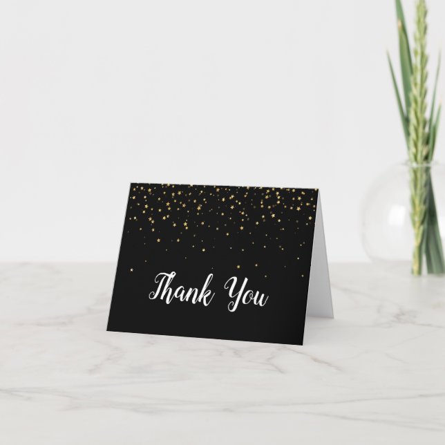 Gold Confetti Calligraphy|Black Gift Thank You  (Front)