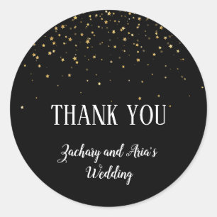 Gold Confetti Calligraphy Black Thank You Favour Classic Round Sticker