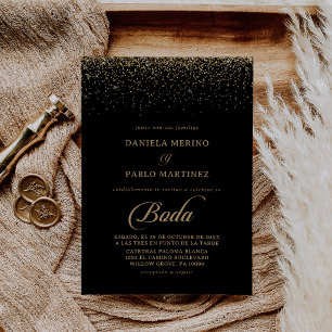 Gold Confetti Calligraphy Boda Spanish Wedding Invitation