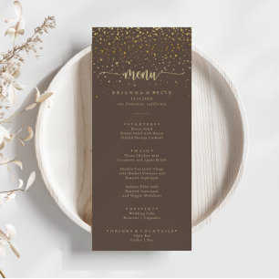Gold Confetti Calligraphy Brown Dinner Menu