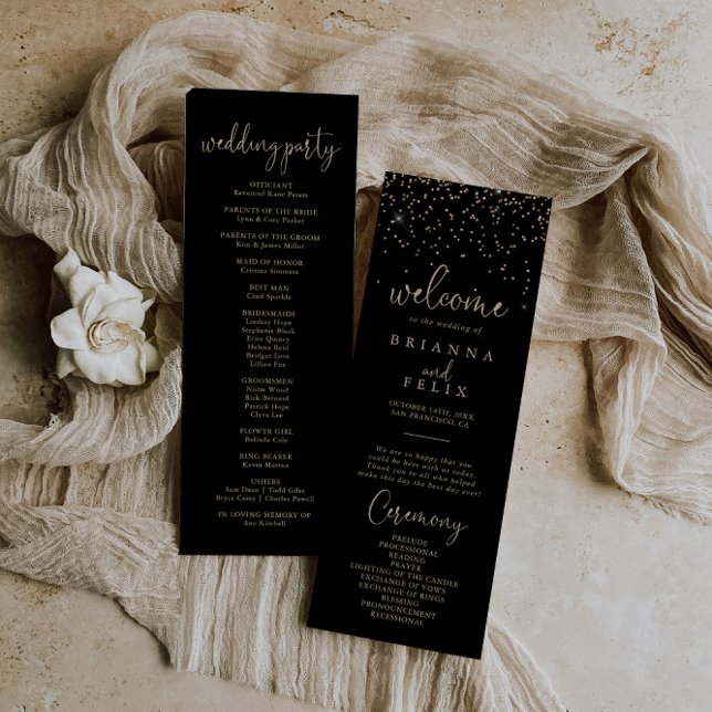 Gold Confetti Calligraphy Fancy Script Wedding Program (Creator Uploaded)