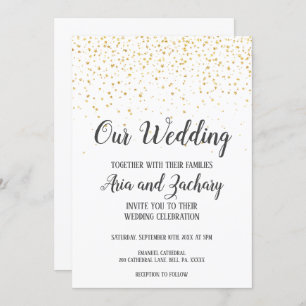 Gold Confetti Calligraphy Our Wedding Invitation