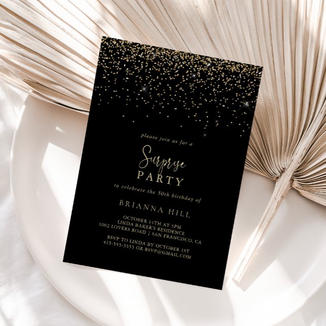 Gold Confetti Calligraphy Script Surprise Party  Invitation (Creator Uploaded)