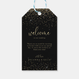 Gold Confetti Calligraphy Script Wedding Welcome  Gift Tags