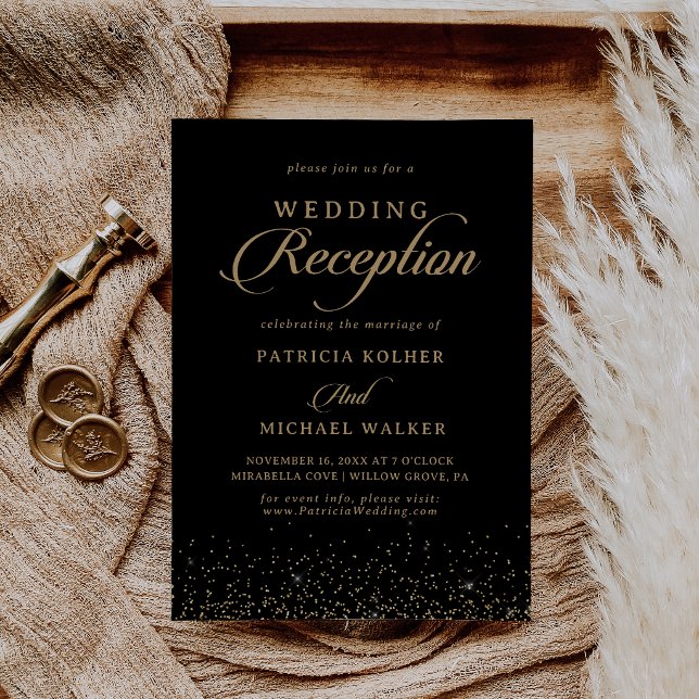 Gold Confetti Calligraphy Wedding Reception  Invitation (Creator Uploaded)