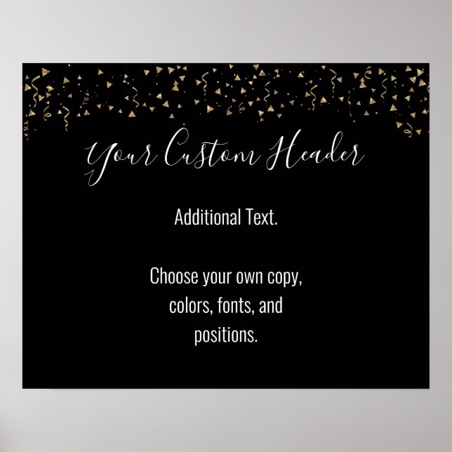 Gold Confetti Casual Black Do It Yourself Festive Poster (Front)