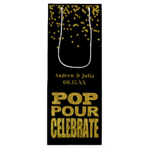 Gold Confetti Celebration Custom Colour Wine Gift Bag