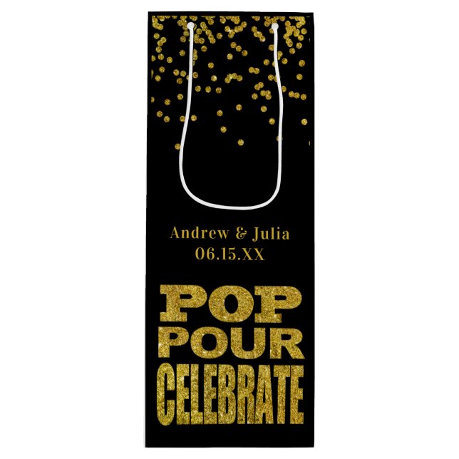 Gold Confetti Celebration | Custom Colour Wine Gift Bag (Front)
