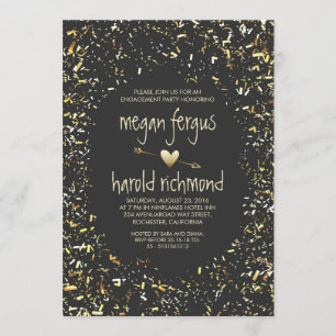 Gold confetti chalkboard engagement party invitation