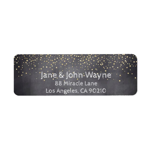 Gold Confetti Chalkboard Wedding Return Address Label (Front)
