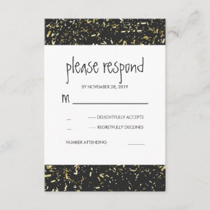 Gold Confetti Chalkboard Wedding RSVP Cards