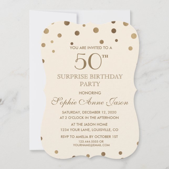 Gold Confetti Champagne 50th Surprize Birthday Invitation (Front)