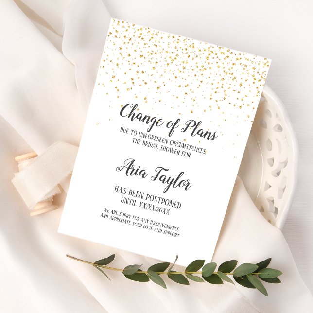 Gold Confetti Change of Plans Bridal Shower Invitation (Creator Uploaded)