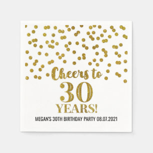 Gold Confetti Cheers to 30 Years Birthday Napkin