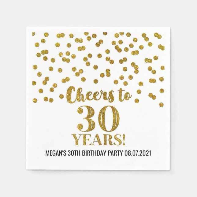 Gold Confetti Cheers to 30 Years Birthday Napkin (Front)
