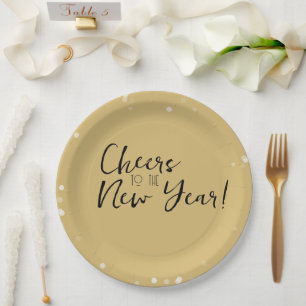 Gold Confetti Cheers to the New Year Paper Plate
