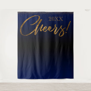 Gold Confetti "Cheers!" Year Blue Ombre Backdrop Tapestry