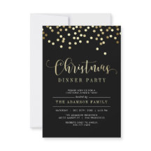 Gold Confetti Christmas Dinner Party Invitation
