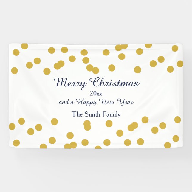 Gold Confetti Christmas Pattern with Blue Banner (Horizontal)
