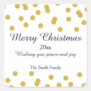 Gold Confetti Christmas Pattern with Blue Square Sticker