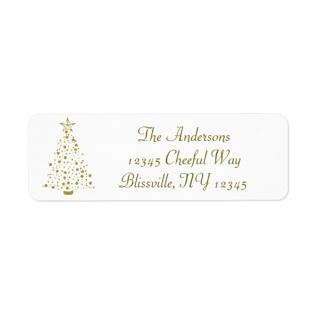Gold Confetti Christmas Tree Return Address Label (Front)