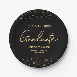 Gold Confetti Class of 2021 graduation Paper Plate