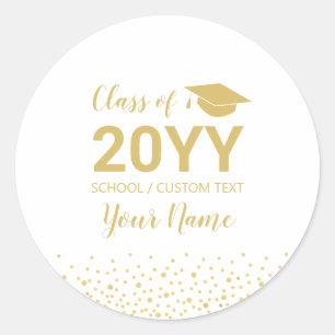 Gold Confetti Class of 2022 Graduation Party Favor Classic Round Sticker
