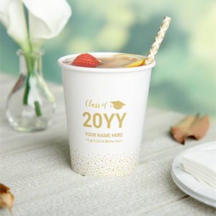 Gold Confetti Class of 2022 Graduation Party Paper Cups