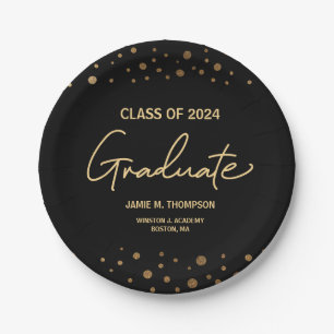 Gold Confetti Class of 2024 graduation Paper Plate