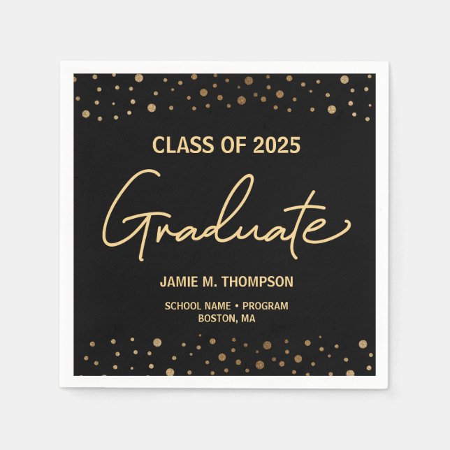 Gold Confetti Class of 2025 backdrop graduation Napkin (Front)