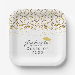 Gold Confetti Class of Graduation Paper Plate