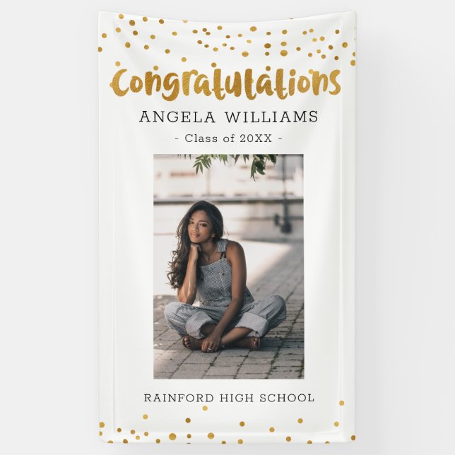 Gold Confetti Congratulations Graduation Photo Banner (Vertical)