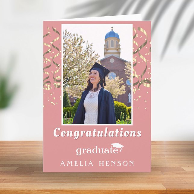 Gold Confetti Congratulations Graduation Photo Card (Creator Uploaded)