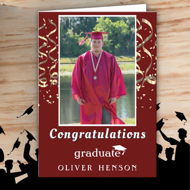 Gold Confetti Congratulations Graduation Photo Card (Creator Uploaded)