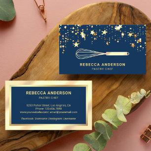 Gold Confetti Cream Foil Whisk Pastry Chef Bakery Business Card