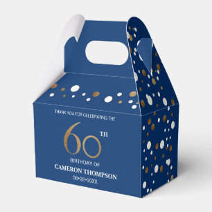 Gold Confetti Dark blue 60th birthday Custom  Favour Box