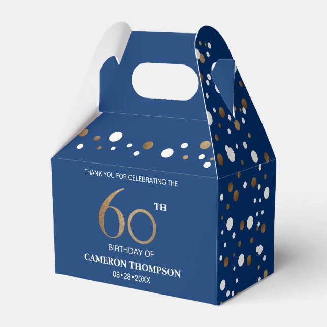 Gold Confetti Dark blue 60th birthday Custom  Favour Box (Back Side)