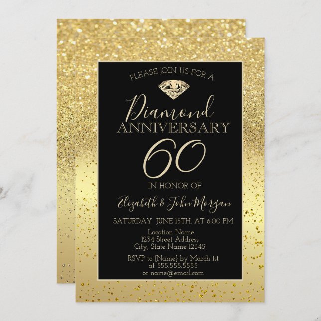 Gold Confetti Diamond Glitter  Wedding Anniversary Invitation (Front/Back)