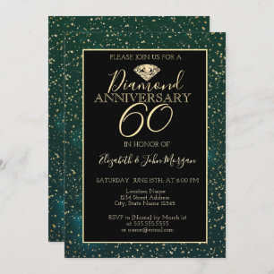 Gold Confetti Diamond Green Wedding Anniversary  Invitation