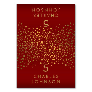 Gold Confetti Dots and Maroon Red - Place Cards