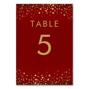 Gold Confetti Dots and Maroon Red -  Table Numbers