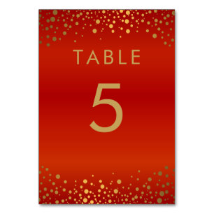 Gold Confetti Dots and Red - Table Card