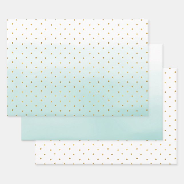 Gold Confetti Dots Aqua Mint  Wrapping Paper Sheet (Set)