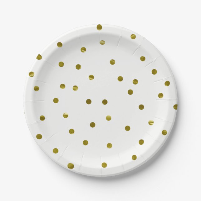 Gold Confetti Dots Faux Foil Modern Chic Simple Paper Plate (Front)