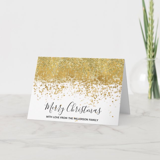 Gold Confetti Dots Glitzy Faux Glitter Holiday Card (Front)
