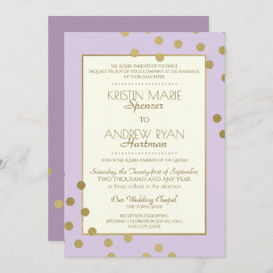 Gold Confetti Dots Lavender Celebration Wedding Invitation