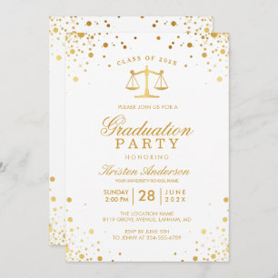 Gold Confetti Dots Law School Graduation Party Invitation