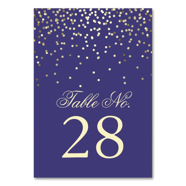 Gold Confetti Dots Navy Wedding Table Number (Front)